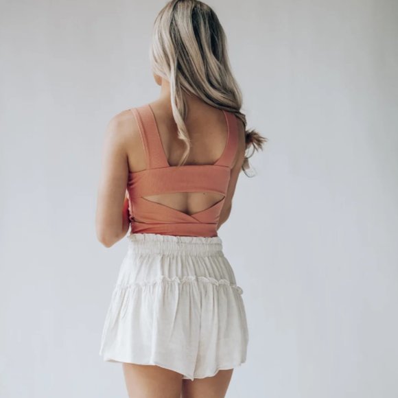 | southern alternative - coral rebel ribbed cross back crop top - medium | - Picture 4 of 4